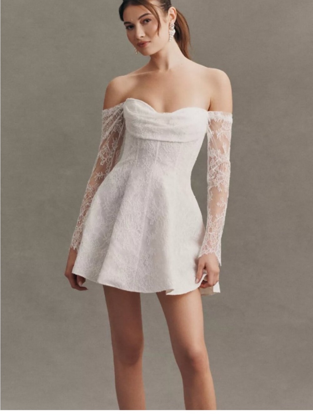 Jenny Yoo White Off-the-Shoulder Lace Mini Dress